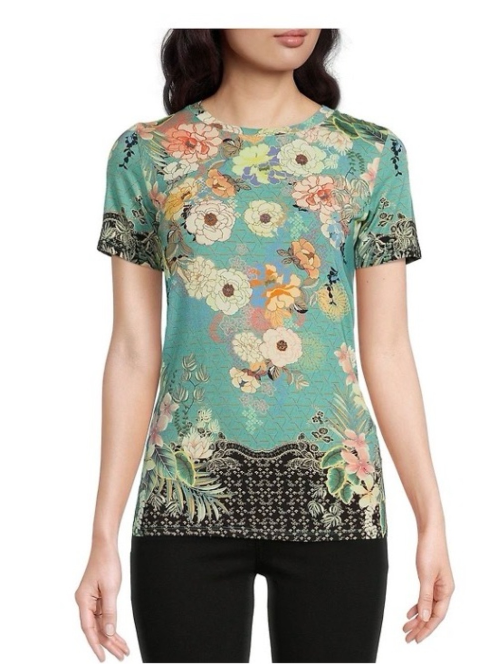 JOHNNY WAS Millay Floral Print Crew Neck Short Sleeve Bamboo Knit Jersey Tee
XS